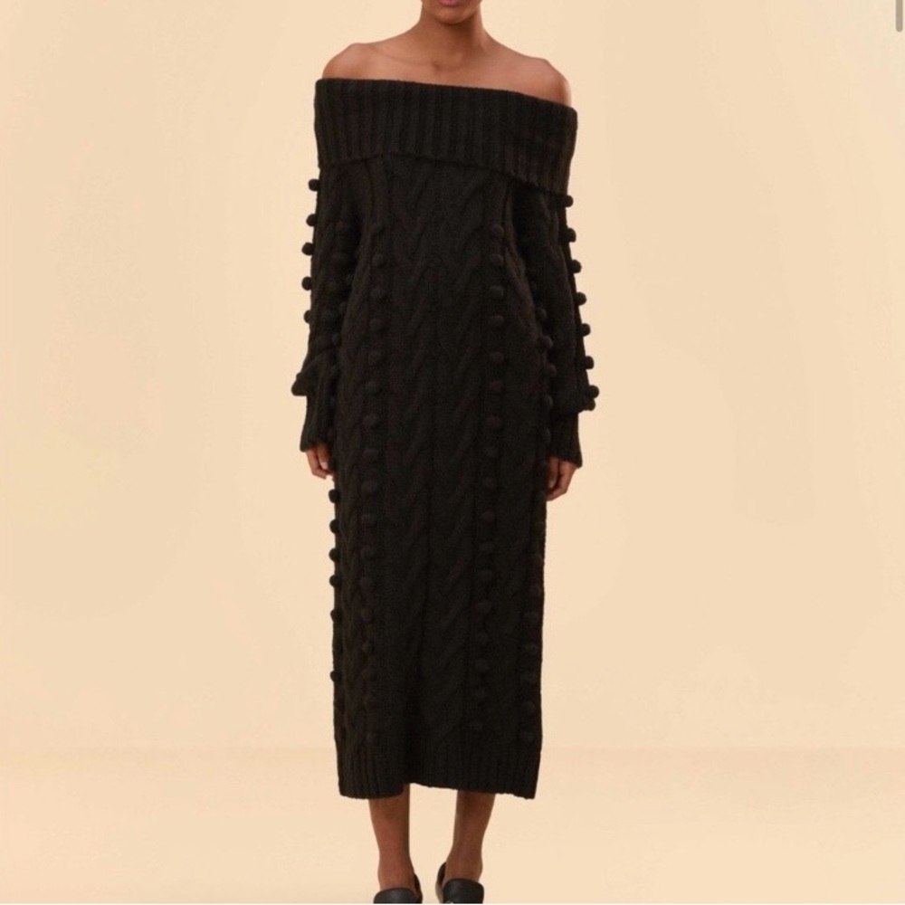 FARM Rio NWT Black Braided On or Off-Shoulder Midi Sweater Dress Size Large